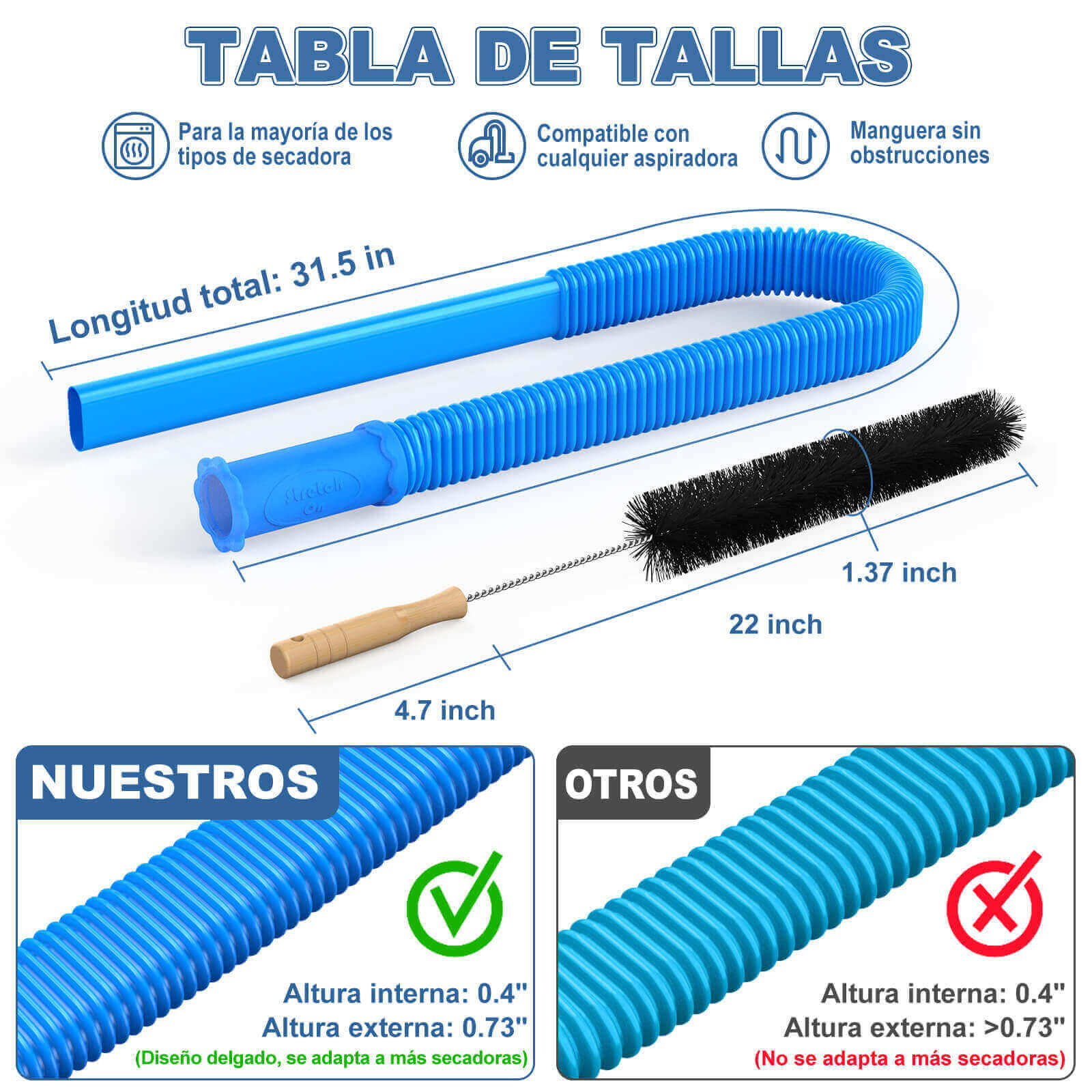 Manguera universal para aspiradora de conductos de secadora, diseño de una sola pieza, compatible con todas las aspiradoras