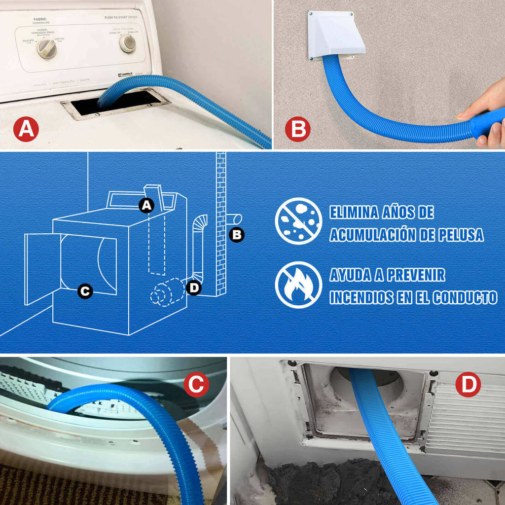 Manguera universal para aspiradora de conductos de secadora, diseño de una sola pieza, compatible con todas las aspiradoras